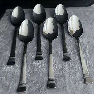 Pfaltzgraff Rope Twist 18/0 Stainless Soup Spoons-Set Of‎ 6-Braided Band Pattern